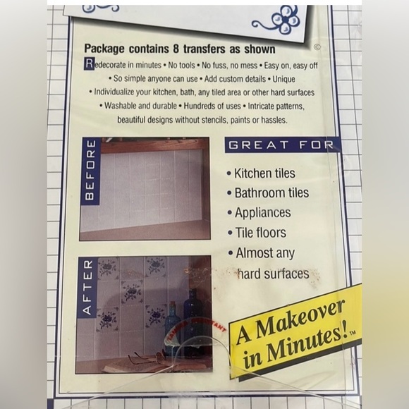 STYLE A TILE APPLIQUES Rub On Set of 8 Flower Transfers Arts & Crafts Upcycles - Picture 4 of 5